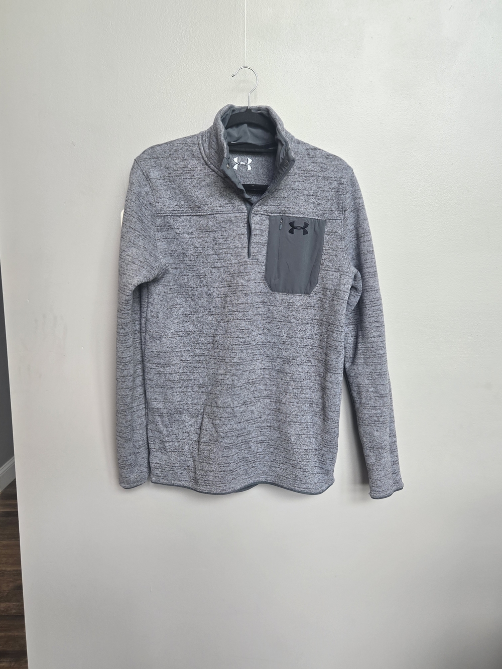 Under Armour ColdGear Specialist Grid Fleece Henley Pullover Mens Medium Grey